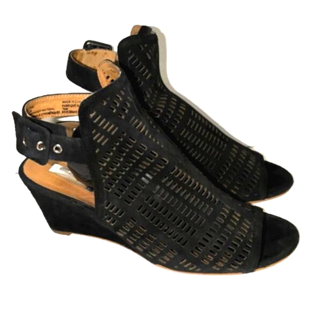Halogen Rosina Laser Cut Black Suede Wedge Sandal